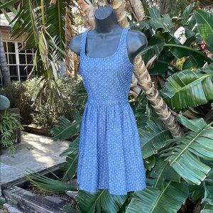Gap polkadotted denim look fit, and flare dress